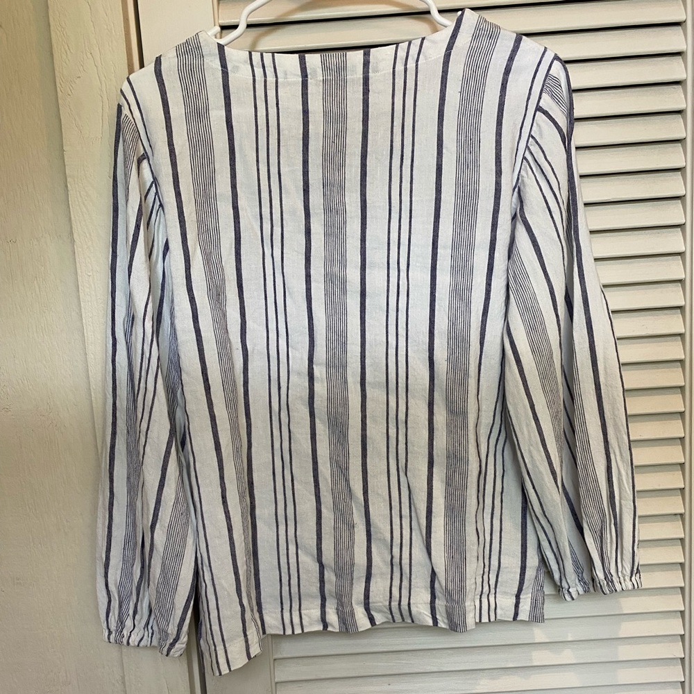 Sold- Loft button down blue white stripe linen top - Picture 8 of 9